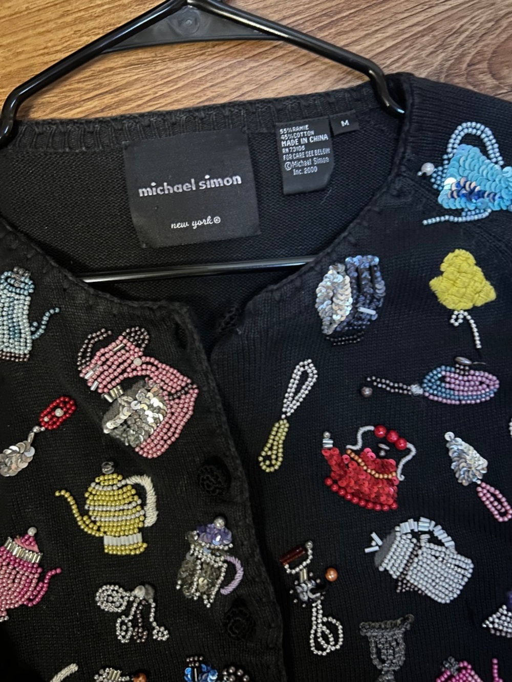 Michael Simon Beaded Kitchen Appliance Black Sweater Rare Size M - Picture 5 of 6
